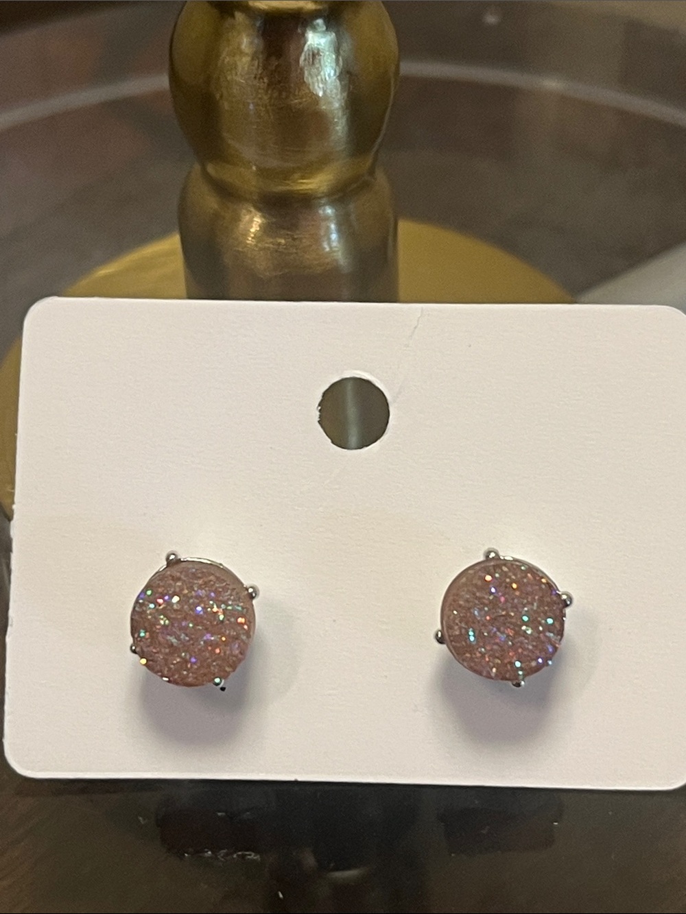 Ann Taylor LOFT Pink Glitter Druzy Stud Earrings